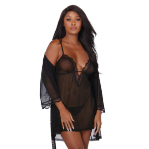 Stretch Mesh Chemise and Robe Set – S