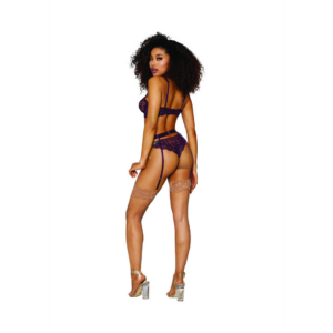 Conjunto de 3 piezas de Encaje y Malla para Mujer – M – Berenjena