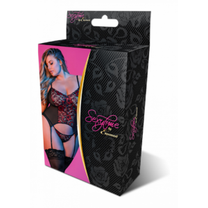 Conjunto Merry Widow y G-String – 2X – Negro
