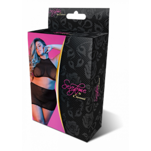 Conjunto de Halter y Falda de Malla con Lunares – 2X – Negro