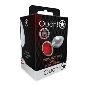 Plug Anal de Gemas Redondo – Pequeño – Plata/Rojo Rubí