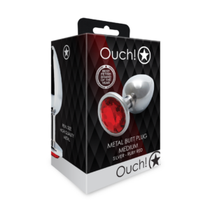 Plug Anal de Gemas Redondo – Mediano – Plata/Rojo Rubí