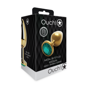 Plug Anal de Gemas Redondo – Mediano – Oro/Verde Esmeralda