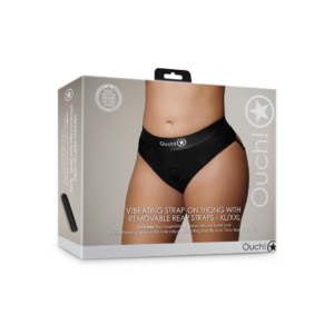Tanga Vibrante con Correas para el Trasero Removibles – XL/XXL – Negro