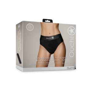 Tanga vibrador con correas para el trasero removibles – XS/S – Negro