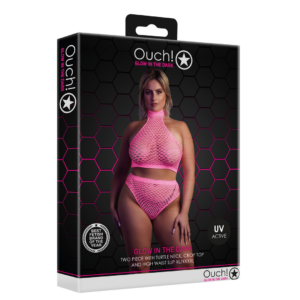 Suéter de Cuello Alto y Falda Ajustada de Cintura Alta – Talla Grande – Rosa Neón