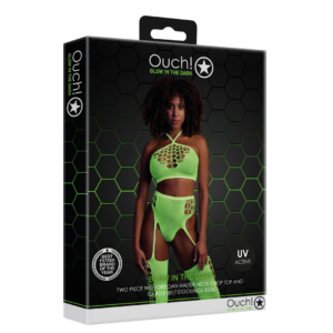 Conjunto de dos piezas con top corto y medias – Talla única – Verde neón