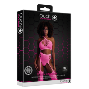 Conjunto de dos piezas con top corto y medias – Talla única – Rosa neón