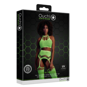 Conjunto de Dos Piezas con Crop Top y Medias – Talla Única – Verde Neón