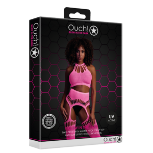 Conjunto de Dos Piezas con Crop Top y Medias – Talla Única – Rosa Neón
