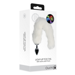 Light-up Fox Tail with Metal Butt Plug – White