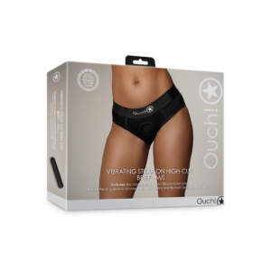 Braguita de corte alto vibrante con arnés – M/L – Negro