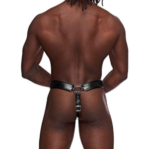 Taurus – Tanga de Jaula de Castidad de Cuero Imitación – Talla Única – Negro