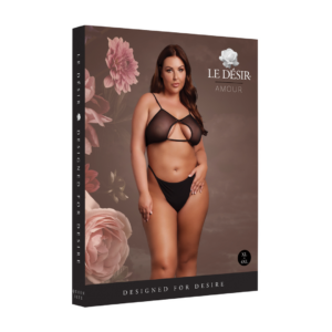 Keyhole Mesh Bra with Double Back Straps and Adjustable Sliders – Plus Size – Black
