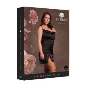 Open Back Silk Dress with Criss Cross Details and Slit – Plus Size – Black