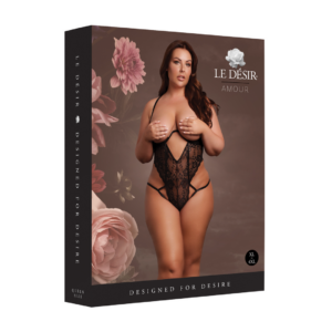 Lace Underwired Open Cup Bodysuit with Adjustable Sliders – Plus Size – Black