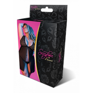 Babydoll con Espalda Abierta y Conjunto de G-String – 2X – Negro