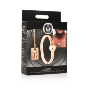 Cuffed Locking Bracelet and Key Necklace – Rose Gold