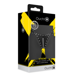 Tanga de castidad de PU con detalle de cadena – Negro