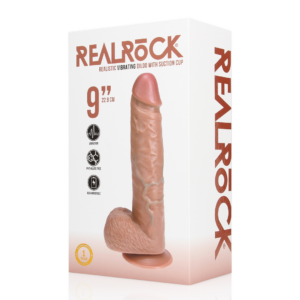 Vibrating Regular Straight Cock with Balls – 9 / 23 cm – Tan