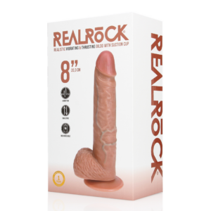 Vibrating and Thrusting Straight Cock with Balls – 8 / 20,5 cm – Tan